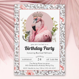 Invitación Flamingo tropical con fiesta de cumpleaños de la C