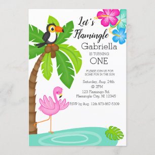 Invitación Flamingo Tropical Con Primer Cumpleaños Turco
