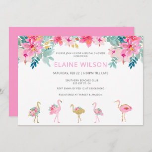 Invitación Flamingo Tropical De Oro Rosa