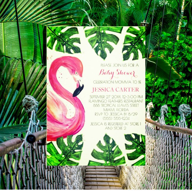 Invitación Flamingo Tropical deja Chica rosa Baby Shower (Subido por el creador)