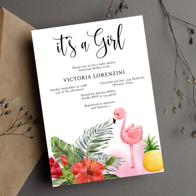 Invitación Flamingo Tropical es un Baby Shower Chica (Subido por el creador)