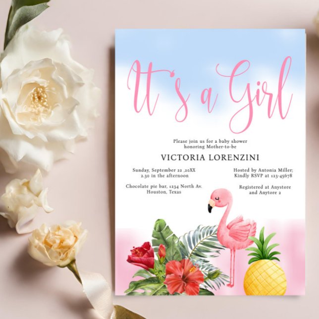 Invitación Flamingo Tropical es un Baby Shower Chica (Subido por el creador)