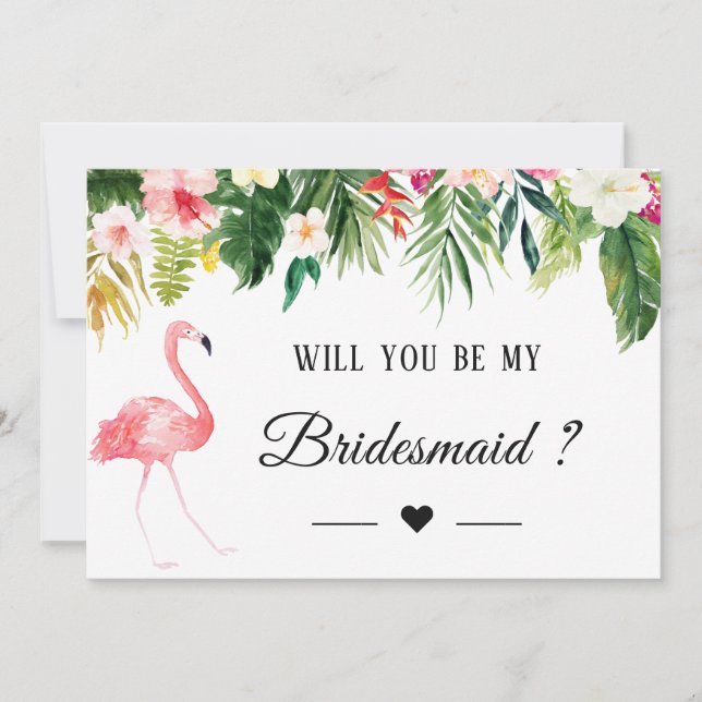 Invitación Flamingo Tropical Floral Serás Mi Novia (Anverso)