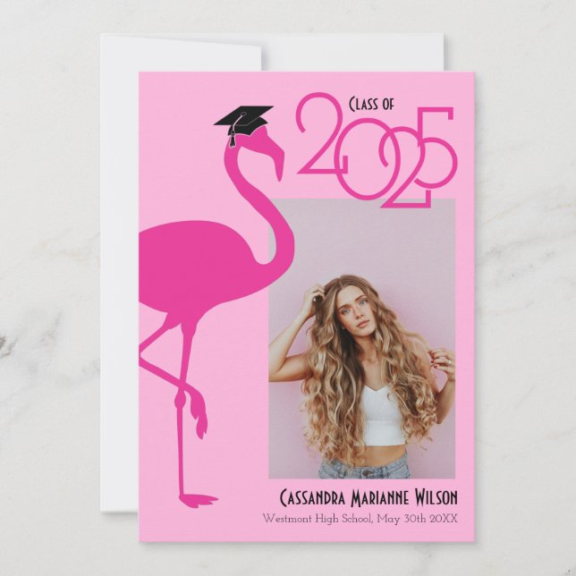 Invitación Flamingo Tropical Photo Graduation (Anverso)