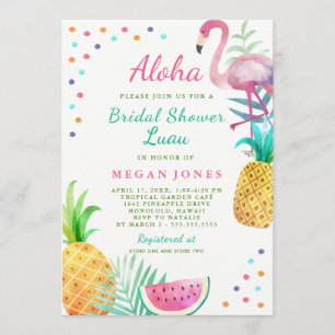 Invitación Flamingo Tropical Pineapple Bridal Shower Luau