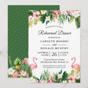Invitación Flamingo Tropical Sale Ensayo Floral Cena