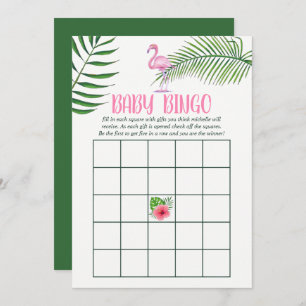 Invitación Flamingo Tropical Watercolor Baby Shower Bingo