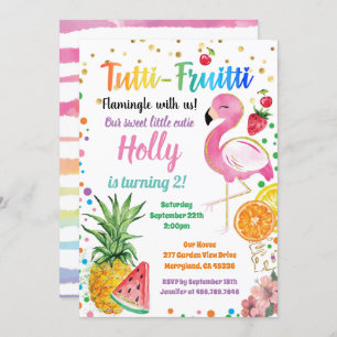 Invitación Flamingo Tutti Fruitti Chica Fiesta de segundo cum