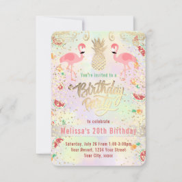 Invitación flamingo verano tropical cumpleaños