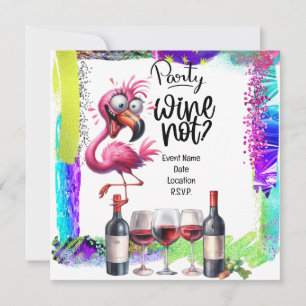 Invitación Flamingo Wine lover Birthday Party