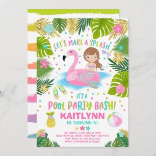 Invitación Flamingo y la fiesta de la piscina de sirenas - Tr