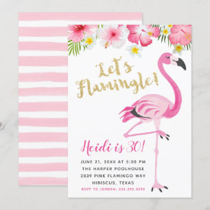 Invitación Flamingo y Partido de Cumpleaños de Hibiscus