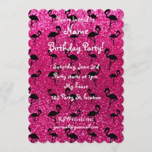Invitación Flamingos de purpurina rosado neón