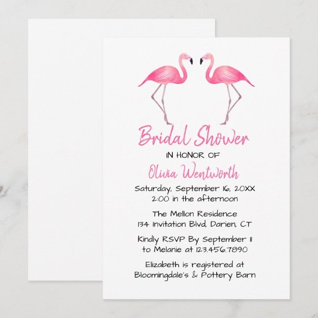 Invitación Flamingos rosados Ducha de novias Verano tropical  (Anverso / Reverso)