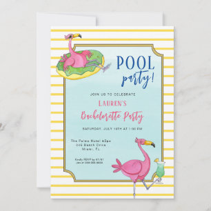 Invitación Flamingos rosados Pool Bachelorrier fiesta