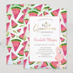 Invitación Flamingos rosas de la sandía Quinceañera