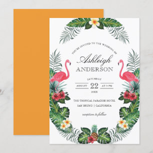Invitación Flamingos y piña Flora Tropical Ducha de novias