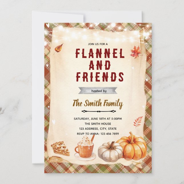 Invitación Flannel Bonfire and S'mores party invitation (Anverso)