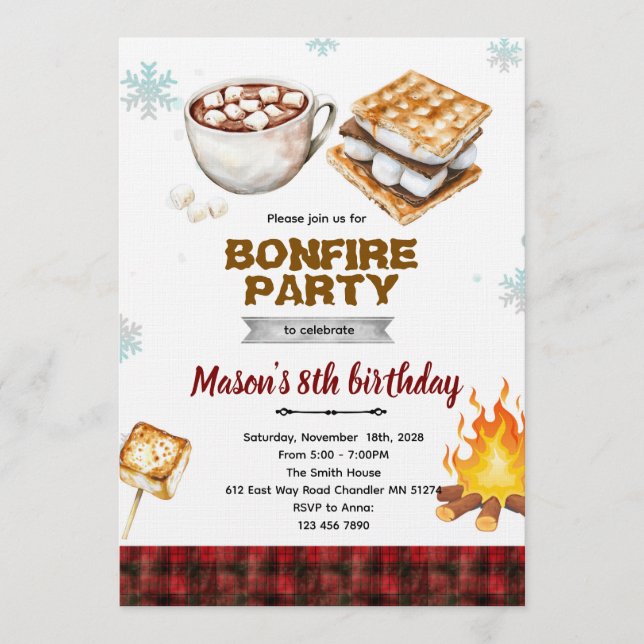 Invitación Flannel bonfire party invitation (Anverso)