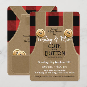 Invitación Flannel Cute de leñador como botón de Baby Shower