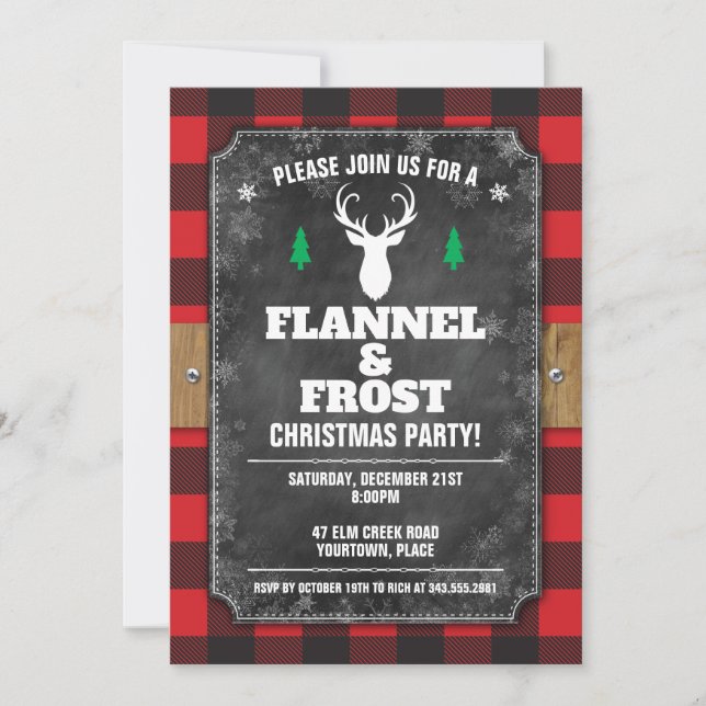 Invitación Flannel de chalkboard de búfalo y feriado de escar (Anverso)