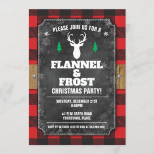 Invitación Flannel de chalkboard de búfalo y feriado de escar
