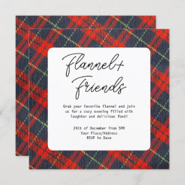 Invitación Flannel de Red Green Plaid y Fiesta de Navidades d