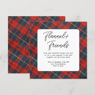 Invitación Flannel de Red Green Plaid y Fiesta de Navidades d