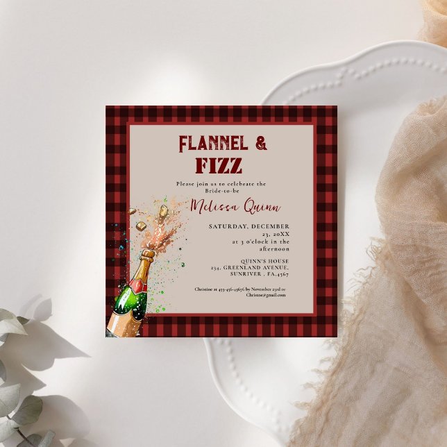 Invitación Flannel & fizz invierno ducha de novia roja y negr (Subido por el creador)