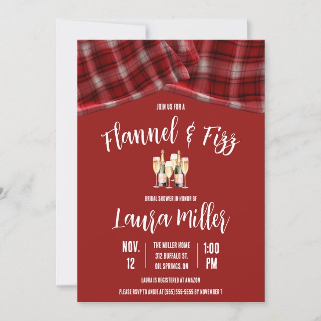 Invitación Flannel & Fizz, Plaid, Champán Bridal Shower (Anverso)
