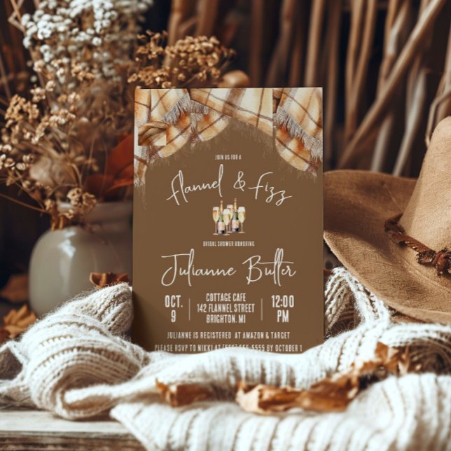 Invitación Flannel & Fizz, Plaid, Champán Bridal Shower (Subido por el creador)