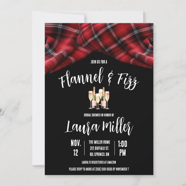 Invitación Flannel & Fizz, Plaid, Champán Bridal Shower (Anverso)