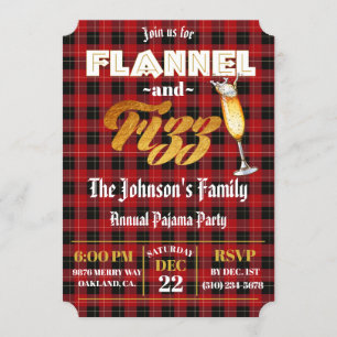 Invitación Flannel & Fizz rojo PLANO negro Vacaciones en Reli