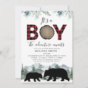 Invitación Flannel Lumberjack Bear es un chico Baby Shower