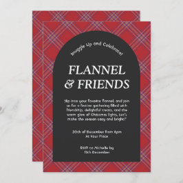 Invitación Flannel negro rojo moderno y Navidades de amigos