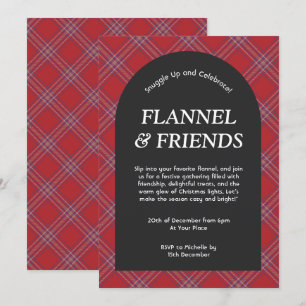 Invitación Flannel negro rojo moderno y Navidades de amigos