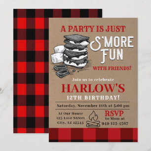 Invitación Flannel S'mores Fiesta Buffalo Plaid Birthday Invi