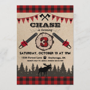 Invitación Flannel Wood Stump Forest Wilderness Birday