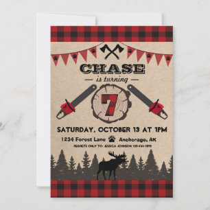 Invitación Flannel Wood Stump Forest Wilderness Birday