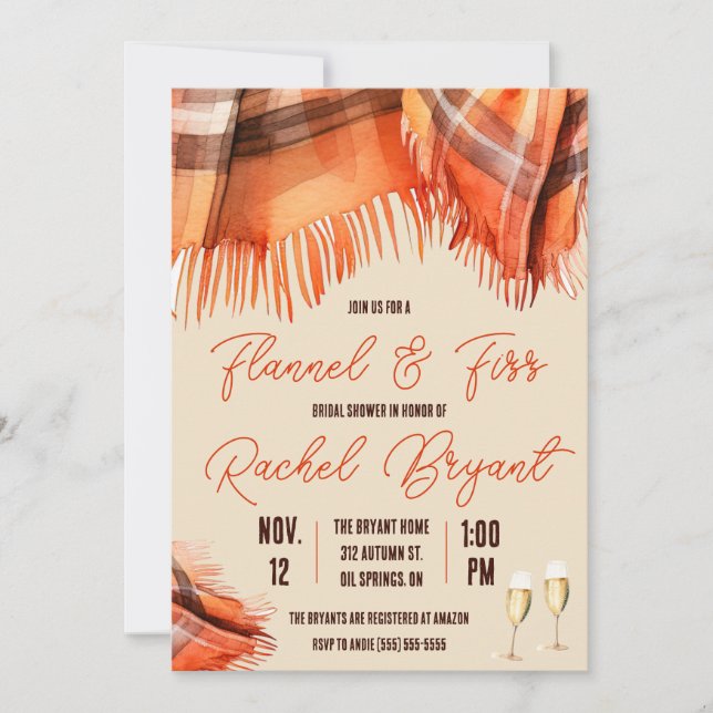 Invitación Flannel y Fizz Bridal Shower, otoño, Naranja (Anverso)