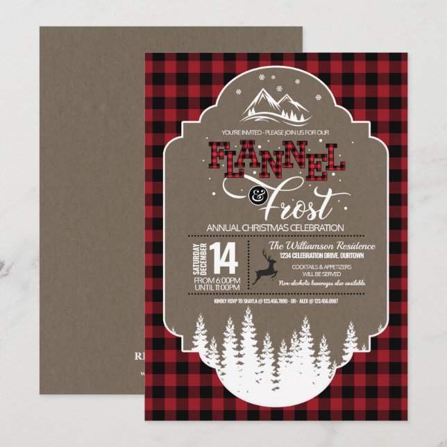 Invitación Flannel y Frost Country Navidades Fiesta (Anverso / Reverso)