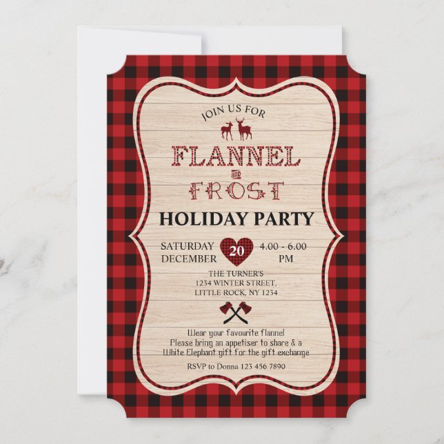 Invitación Flannel y Frost Lumberjack Navidades vacaciones (Anverso)