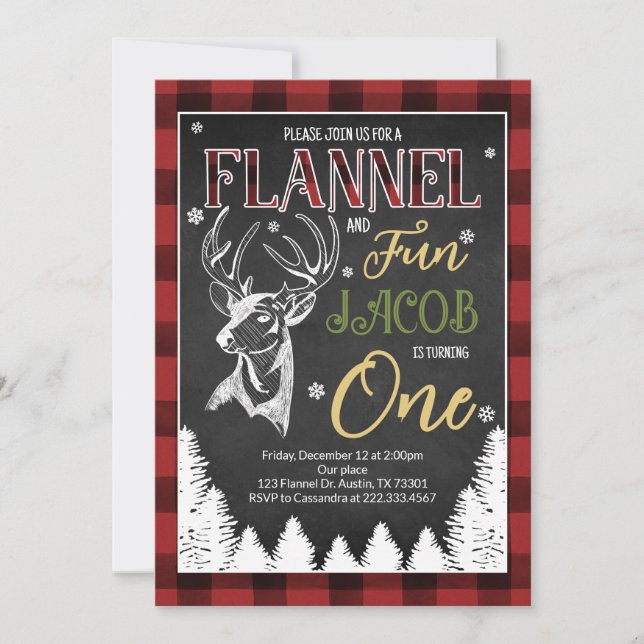 Invitación Flannel y Fun First Birday (Anverso)