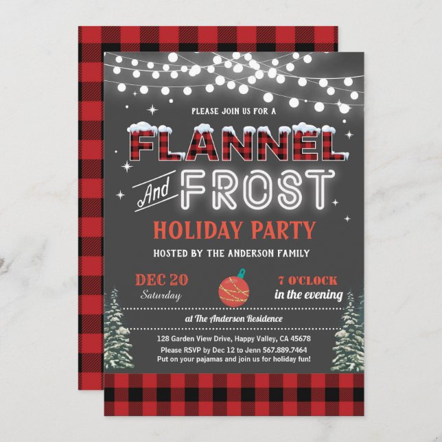 Invitación Flannel y Navidades helados fiesta de vacaciones a (Anverso / Reverso)