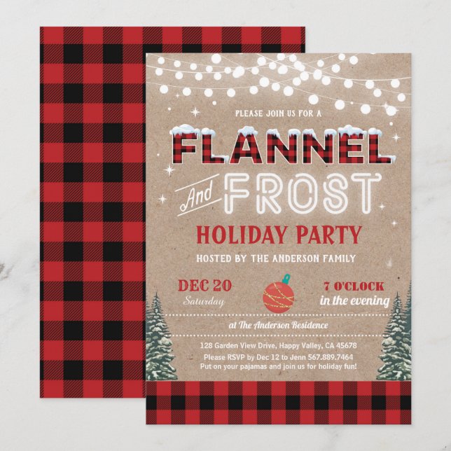 Invitación Flannel y Navidades helados fiesta de vacaciones r (Anverso / Reverso)