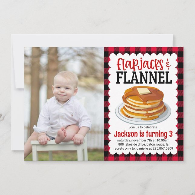 Invitación Flapjacks y Flannel Pancake Foto Cumpleaños (Anverso)
