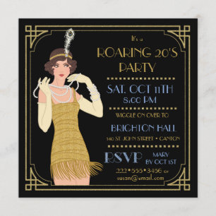 Invitación Flapper de los Años 20 Dorado Brillo Negro Retro