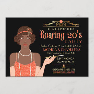 Invitación Flapper de los felices años 20 brillo retro naranj