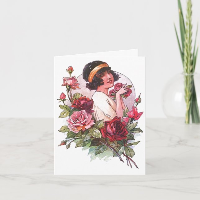 Invitación Flapper Flower Roses Girl Request Cards Invitation (Anverso)