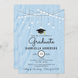 Invitación Flauta Azul Rústico De Luz Azul Faux Madera Pero S